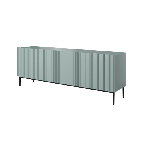 Komoda Nicole 200 cm z ryflowanym frontem i metalowymi nogami- szałwia / czarne nóżki - Limitowana oferta